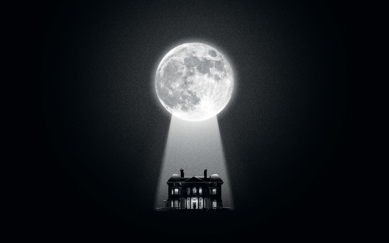 Promotional artwork depicting a house lit by moonlight in the shape of a keyhole